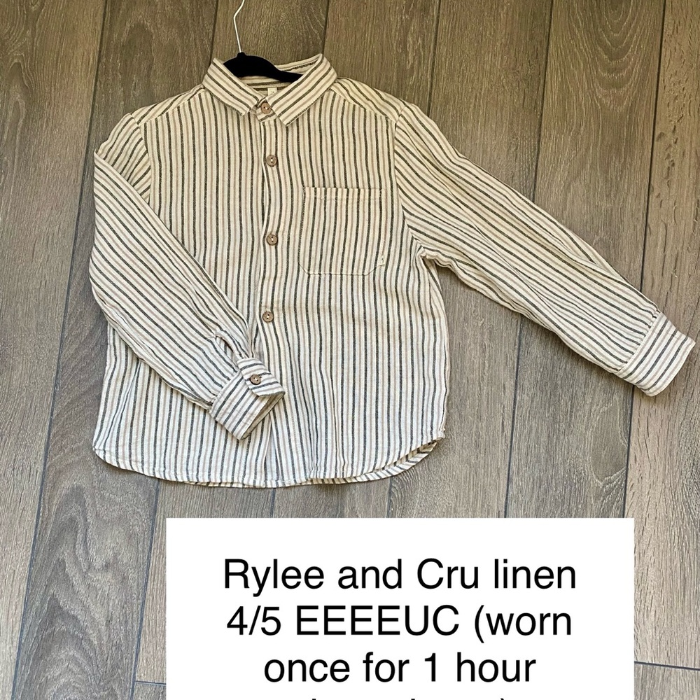 Rylee + Cru Kids Linen Shirt - Cream and Tan Stripes